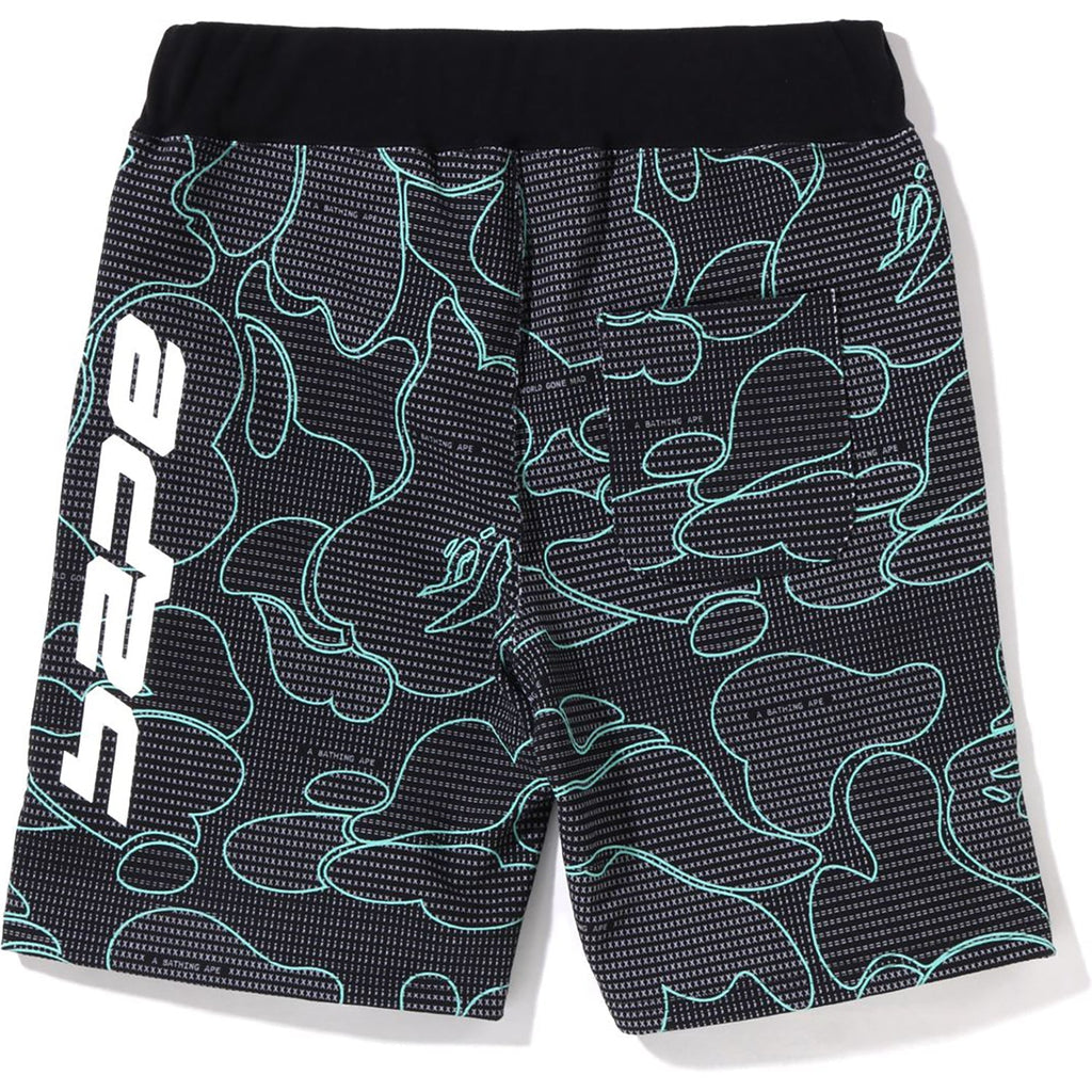 BAPE TEXT CODE CAMO SWEAT SHORTS MENS