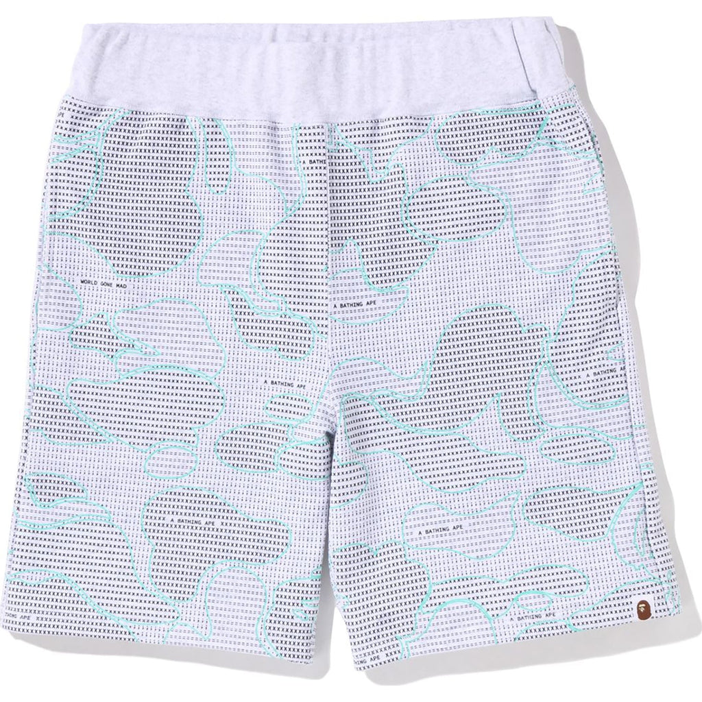 BAPE TEXT CODE CAMO SWEAT SHORTS MENS