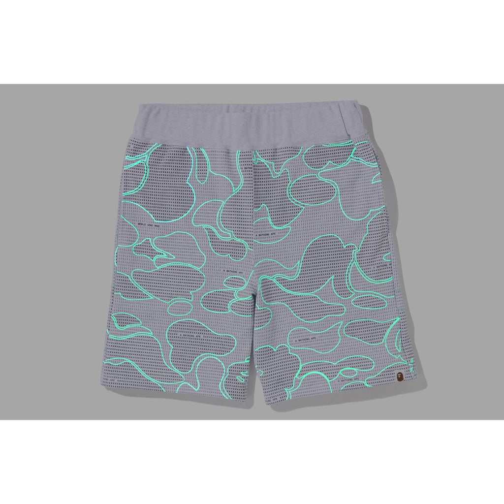 BAPE TEXT CODE CAMO SWEAT SHORTS MENS