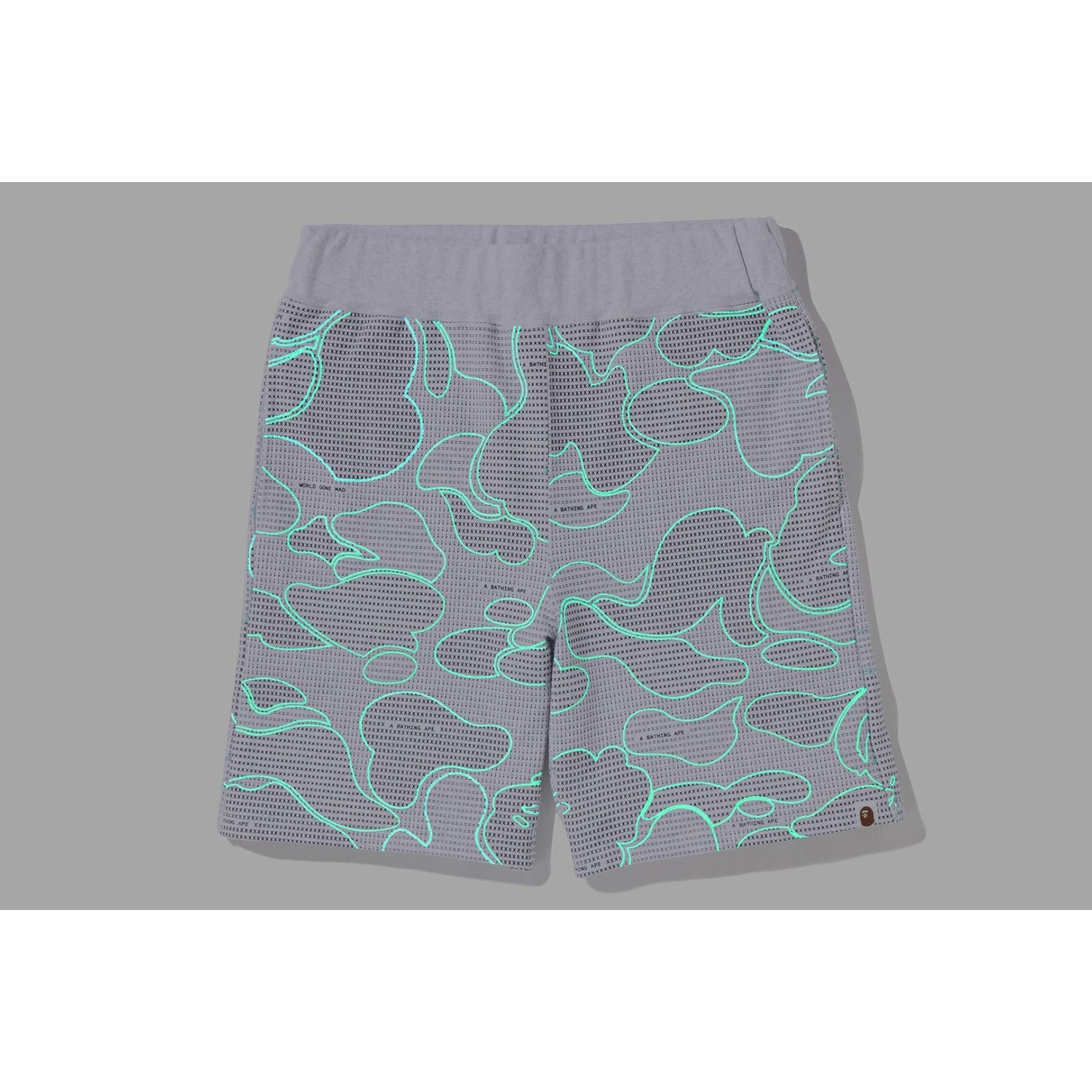 BAPE TEXT CODE CAMO SWEAT SHORTS MENS
