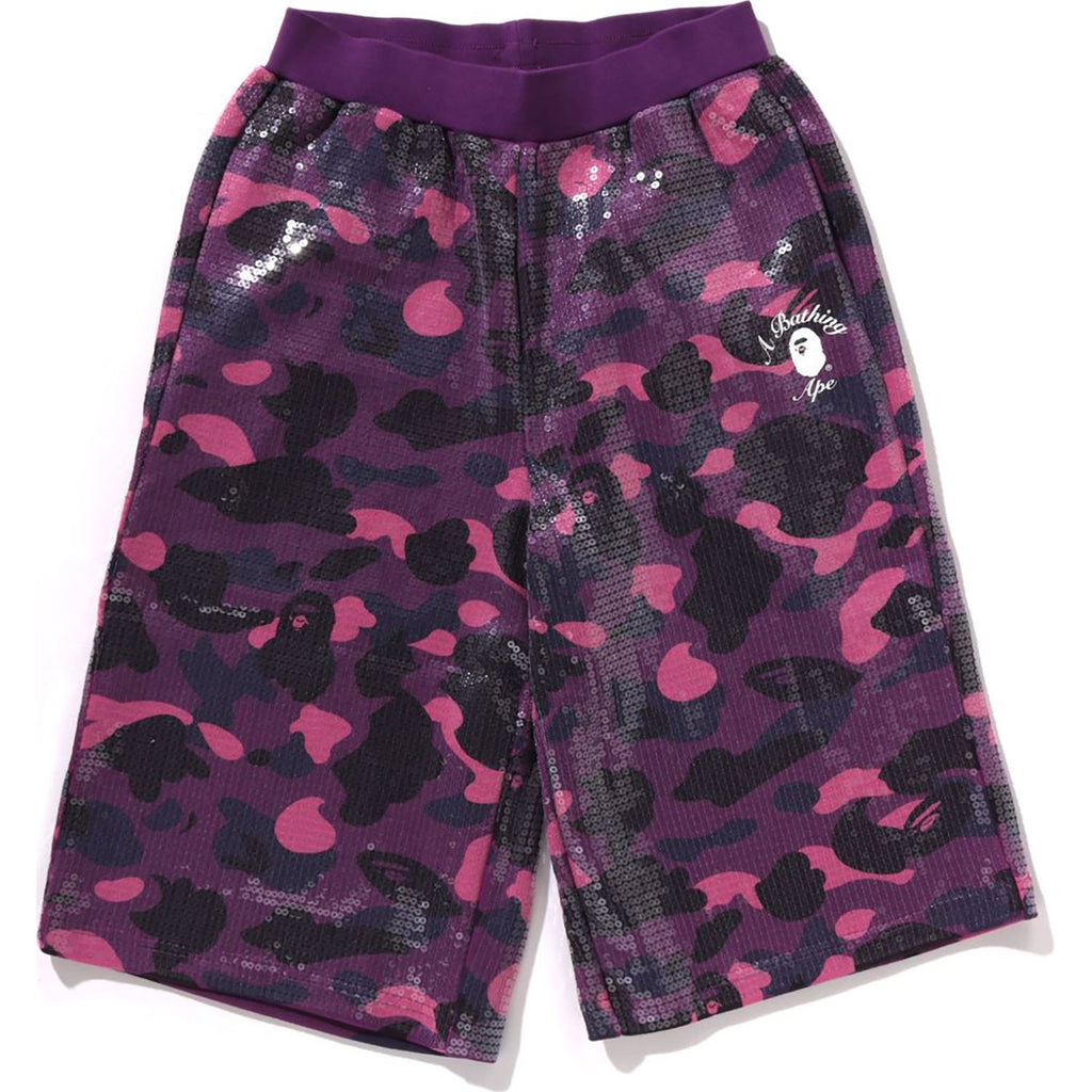 BAPE COLOR CAMO APE HEAD SEQUIN SWEAT SHORTS LADIES