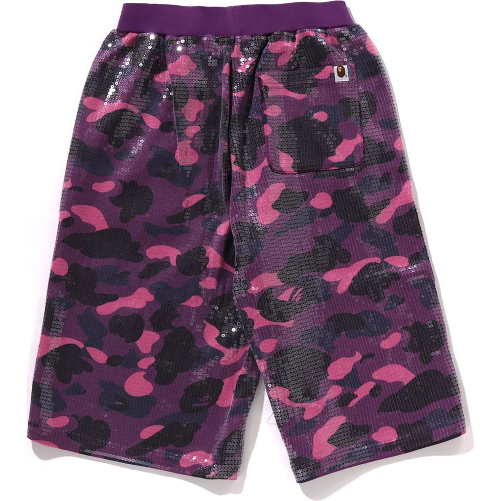BAPE COLOR CAMO APE HEAD SEQUIN SWEAT SHORTS LADIES