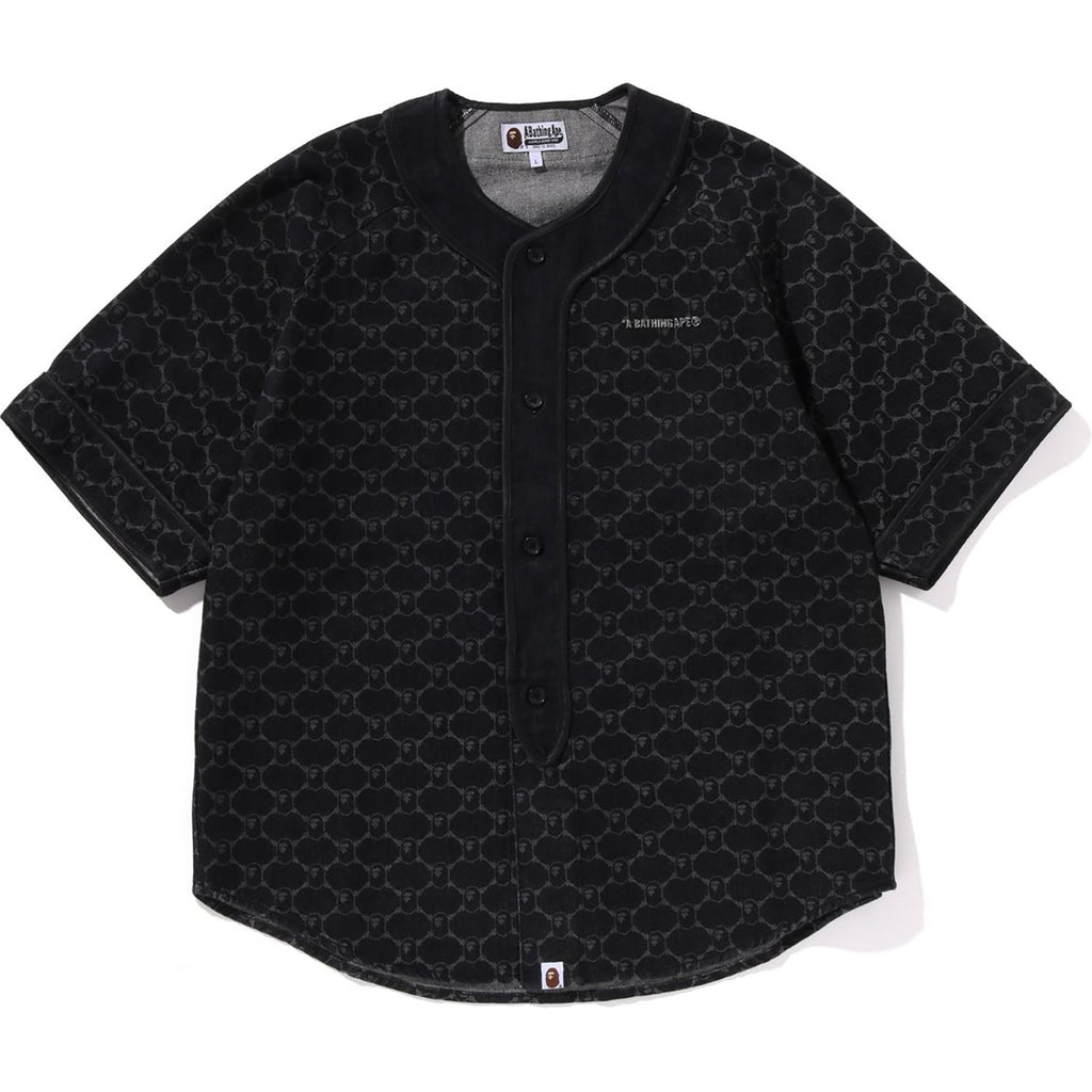 BAPE COLLEGE MONOGRAM BASEBALL SS DENIM SHIRT MENS