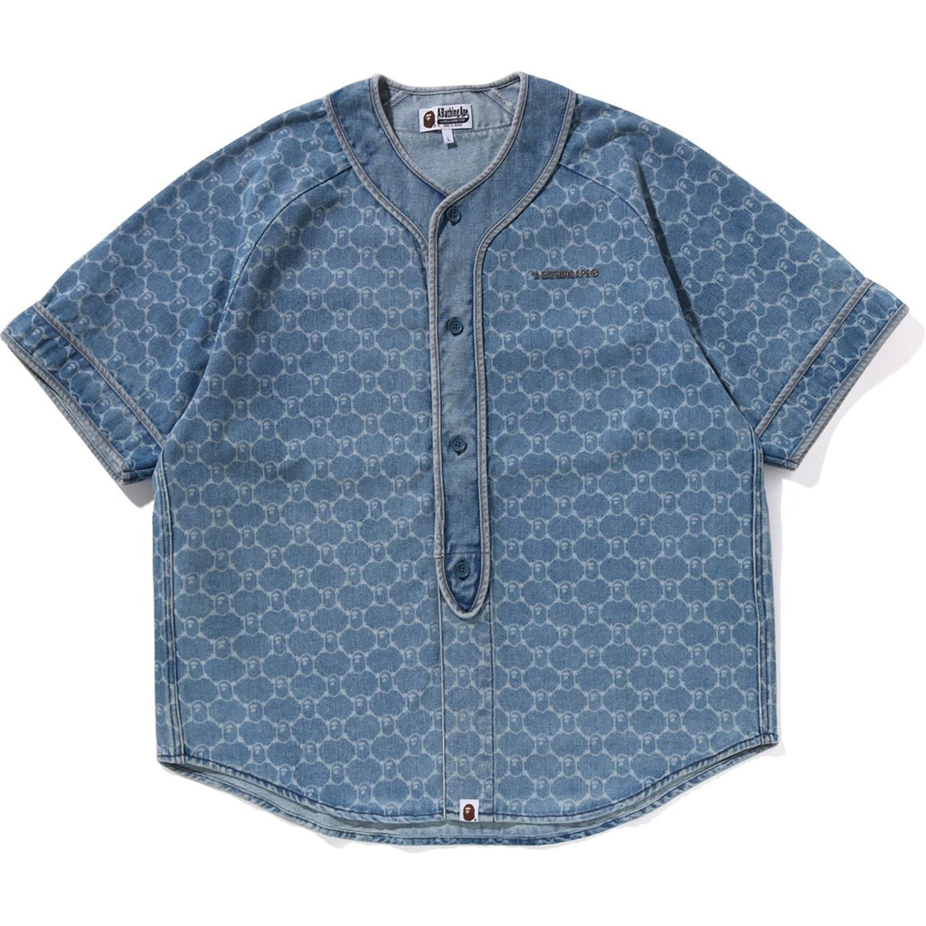 BAPE COLLEGE MONOGRAM BASEBALL SS DENIM SHIRT MENS