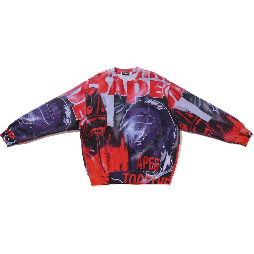 BAPE OVERPRINT RELAX FIT CREWNECK SWEATSHIRT MENS