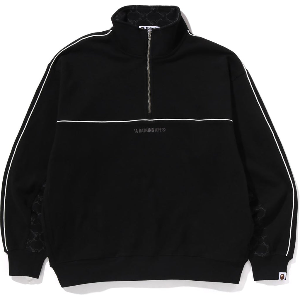 BAPE COLLEGE MONOGRAM LOGO HALF ZIP RELAX FIT CREWNECK SWEATSHIRT MENS