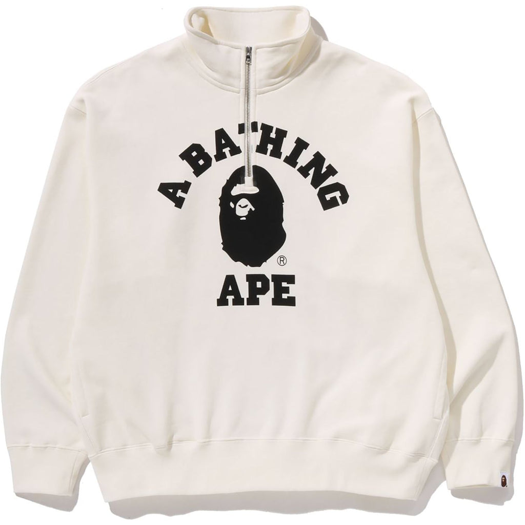 BAPE COLLEGE HALF ZIP RELAXED FIT CREWNECK SWEATSHIRT MENS