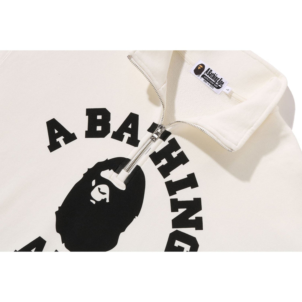 BAPE COLLEGE HALF ZIP RELAXED FIT CREWNECK SWEATSHIRT MENS