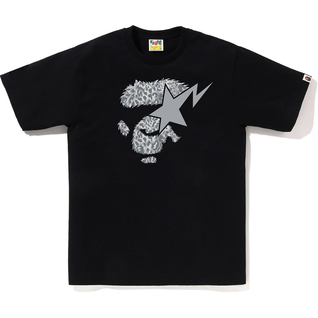 BAPE WILD LEOPARD PATTERN APE FACE STA TEE MENS