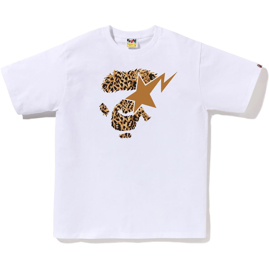 BAPE WILD LEOPARD PATTERN APE FACE STA TEE MENS