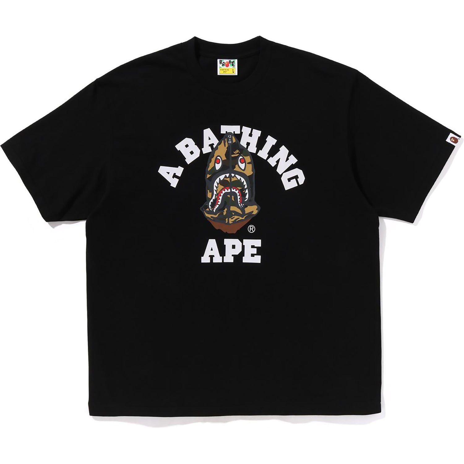 BAPE 1ST CAMO SHARK SEIJIN COLLEGE RELAXED FIT TEE MENS