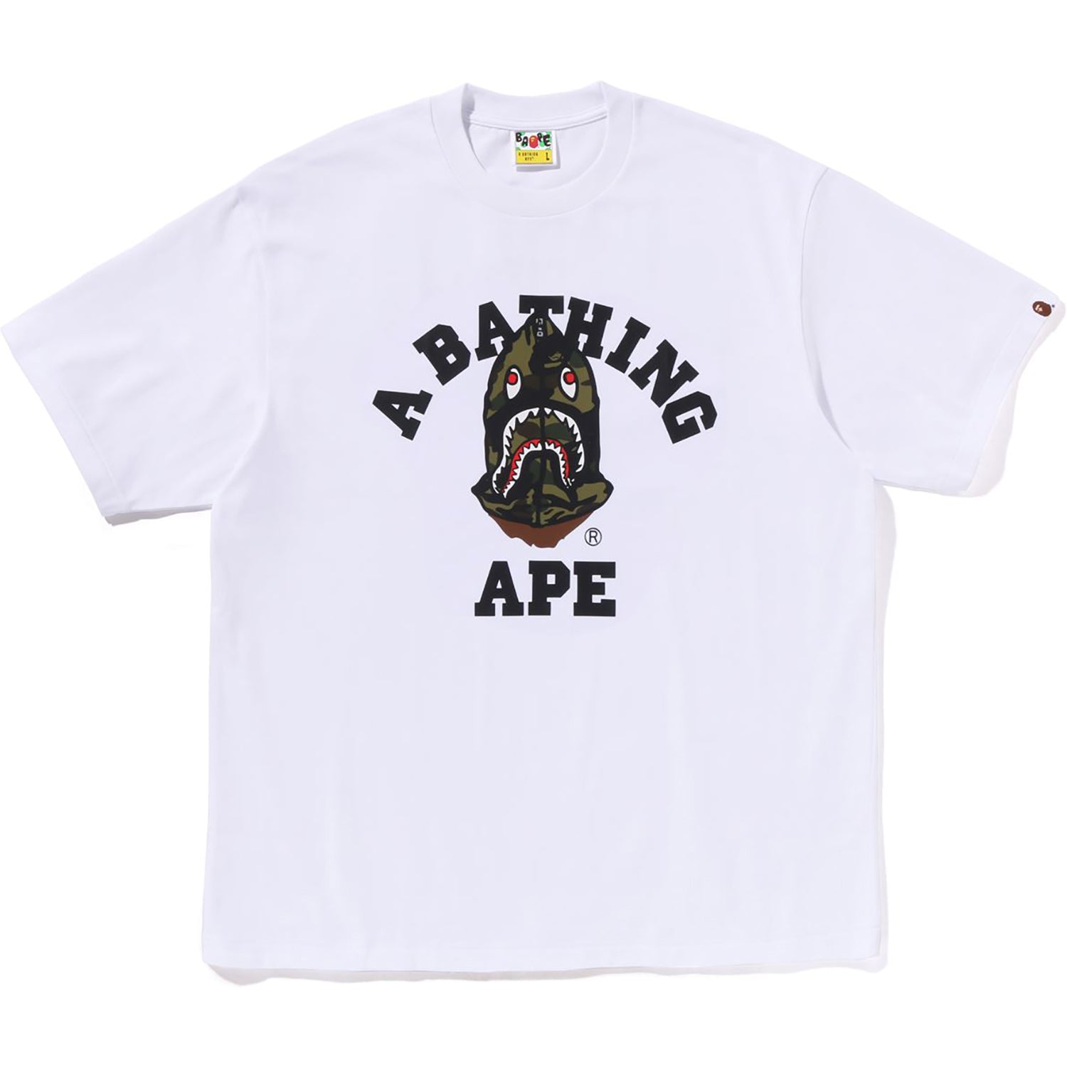 BAPE 1ST CAMO SHARK SEIJIN COLLEGE RELAXED FIT TEE MENS