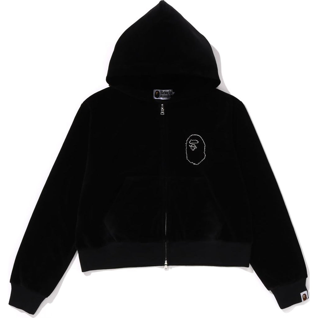 BAPE CRYSTAL STONE APE HEAD VELOUR ZIP HOODIE LADIES