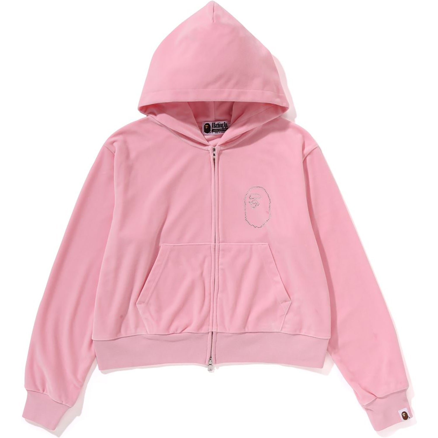 BAPE CRYSTAL STONE APE HEAD VELOUR ZIP HOODIE LADIES