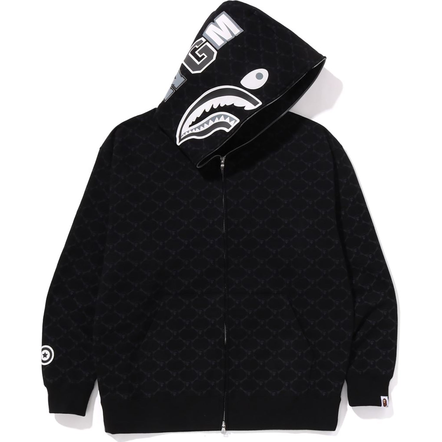 BAPE COLLEGE MONOGRAM RELAXED FIT SHARK FULL ZIP HOODIE MENS