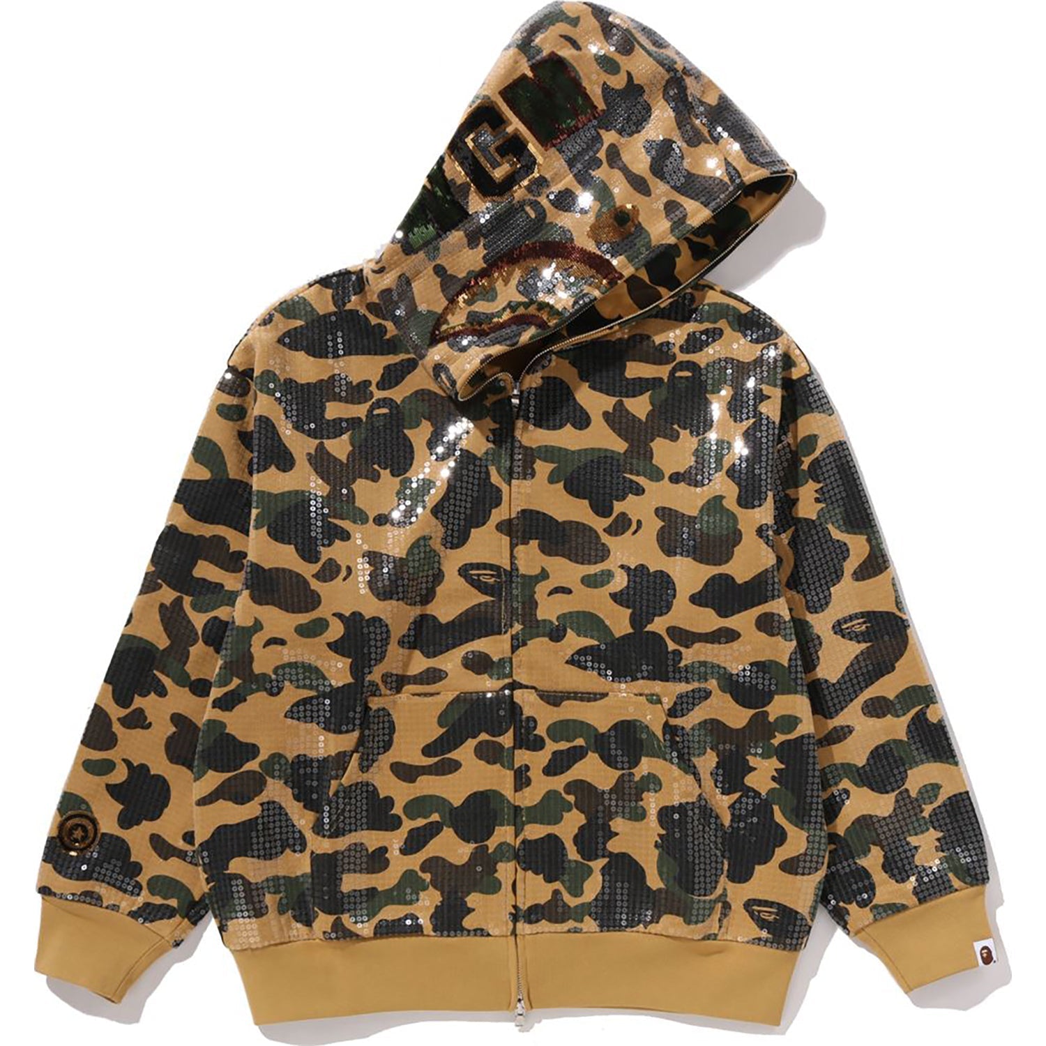 BAPE 1ST CAMO SEQUIN SHARK RELAXED FIT FULL ZIP HOODIE MENS