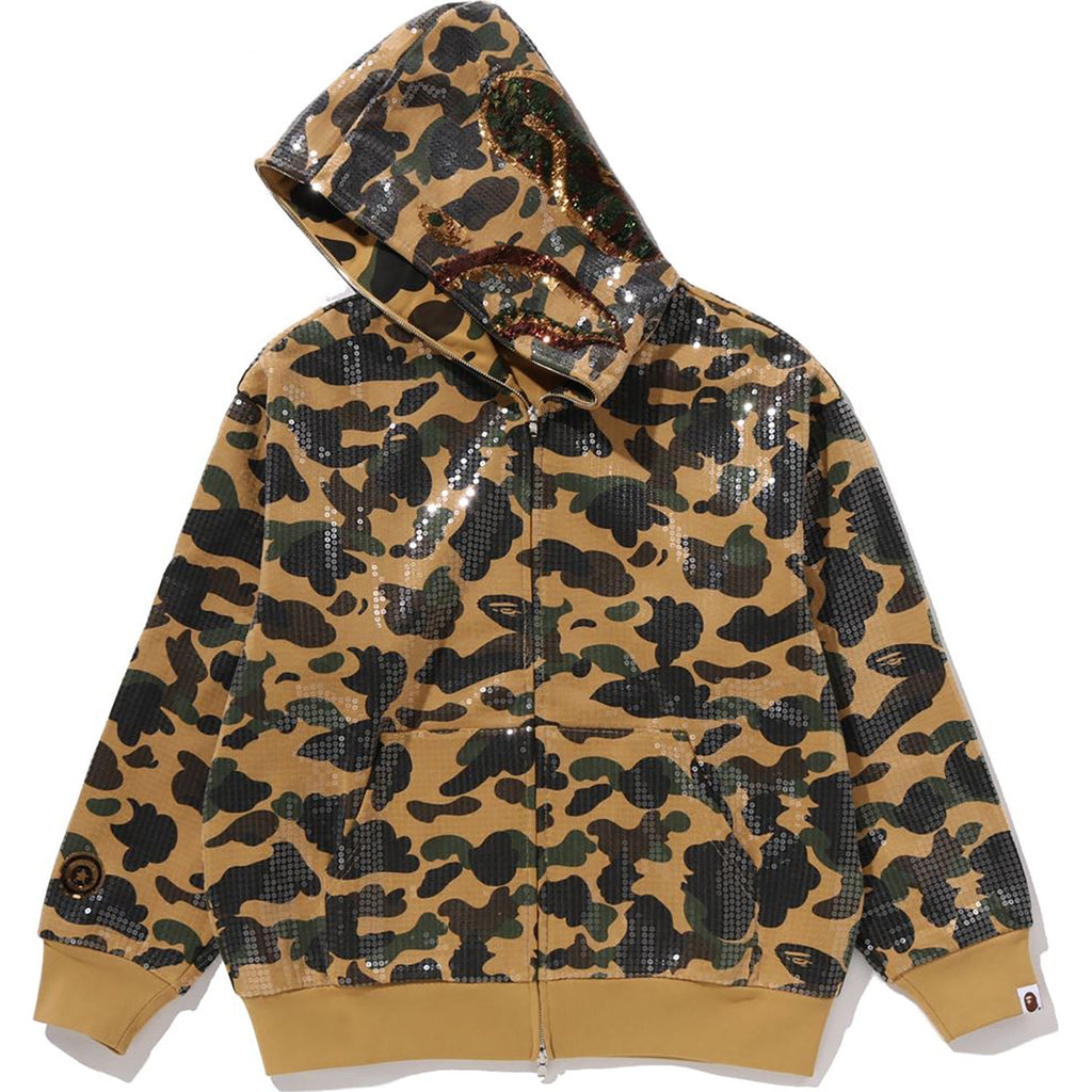 BAPE 1ST CAMO SEQUIN SHARK RELAXED FIT FULL ZIP HOODIE MENS