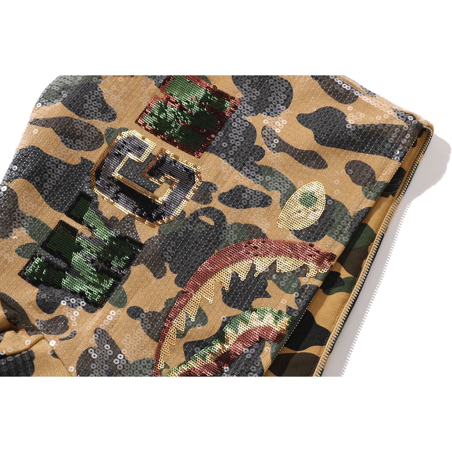 BAPE 1ST CAMO SEQUIN SHARK RELAXED FIT FULL ZIP HOODIE MENS