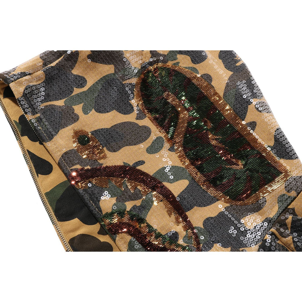 BAPE 1ST CAMO SEQUIN SHARK RELAXED FIT FULL ZIP HOODIE MENS