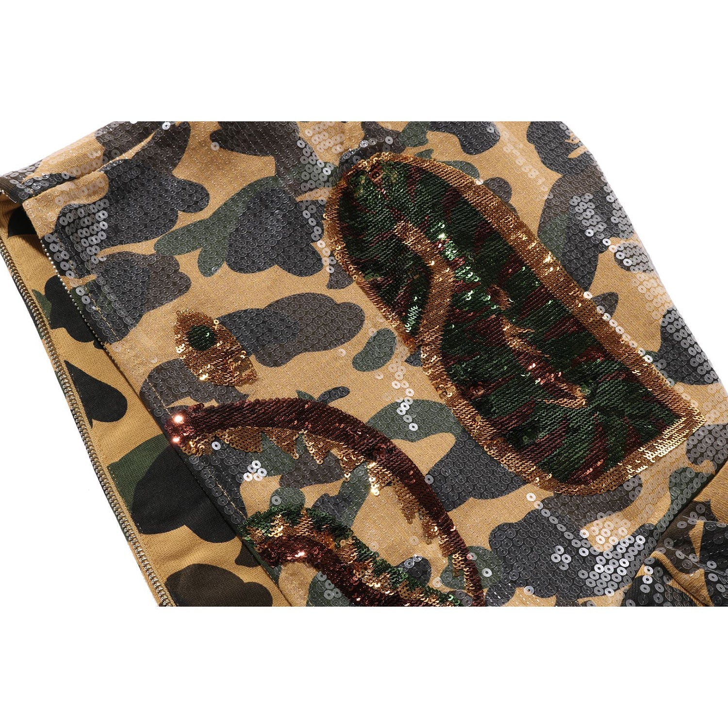 BAPE 1ST CAMO SEQUIN SHARK RELAXED FIT FULL ZIP HOODIE MENS