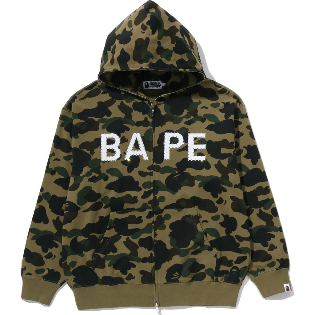 BAPE 1ST CAMO LOGO RHINESTONE RELAXED FIT FULL ZIP HOODIE MENS