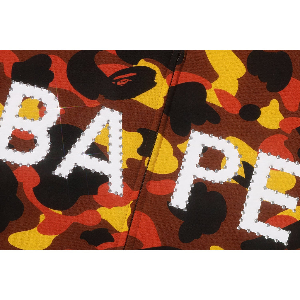 BAPE 1ST CAMO LOGO RHINESTONE RELAXED FIT FULL ZIP HOODIE MENS