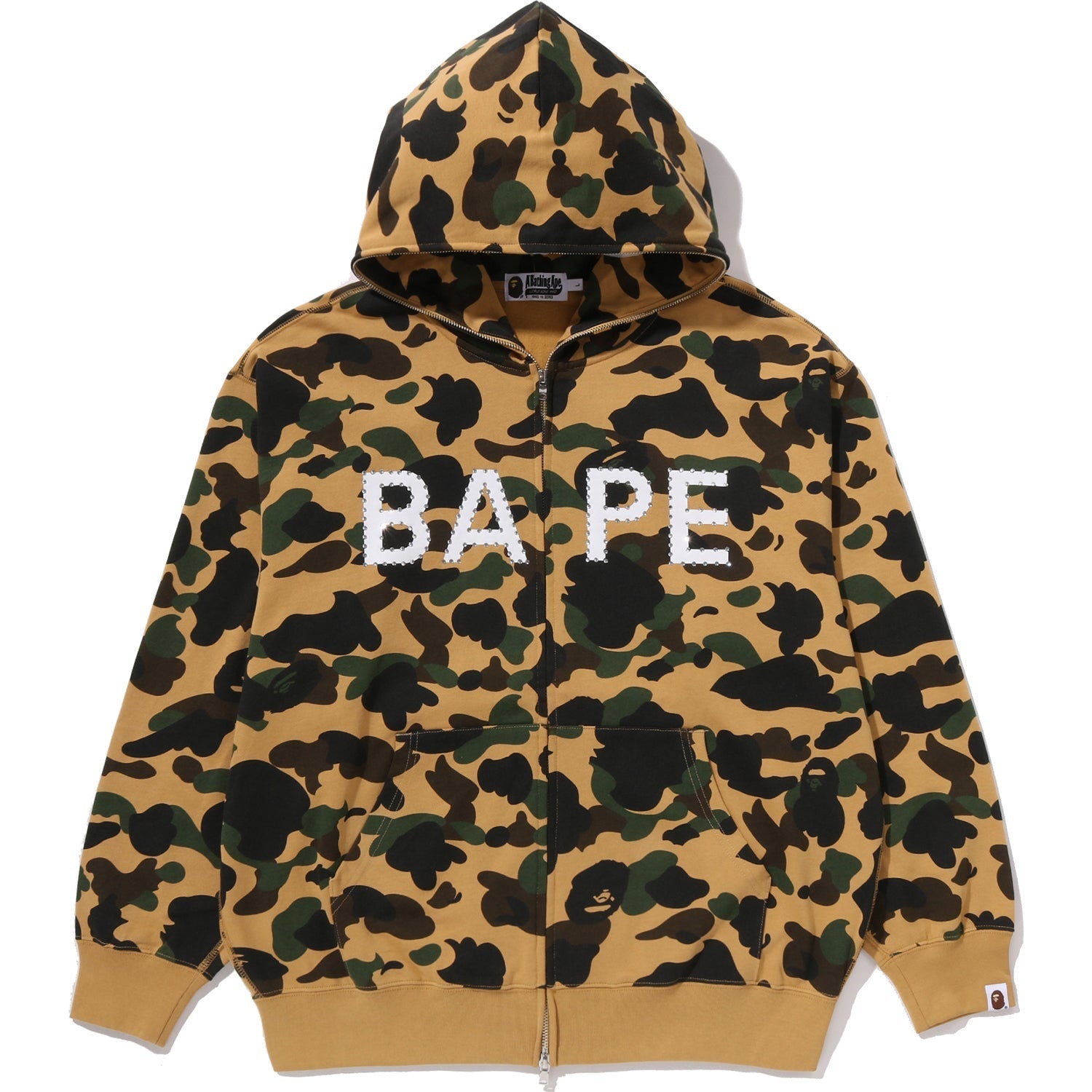 BAPE 1ST CAMO LOGO RHINESTONE RELAXED FIT FULL ZIP HOODIE MENS