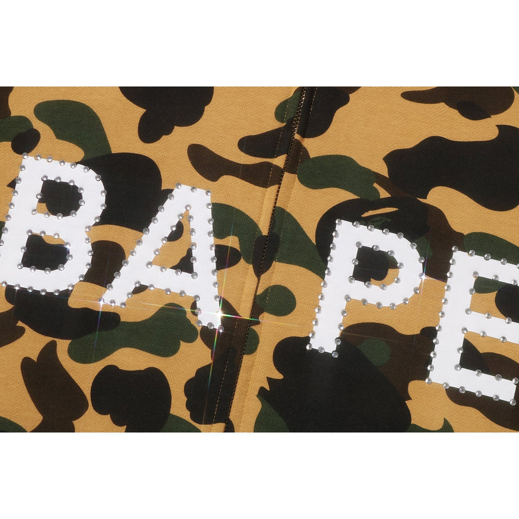 BAPE 1ST CAMO LOGO RHINESTONE RELAXED FIT FULL ZIP HOODIE MENS