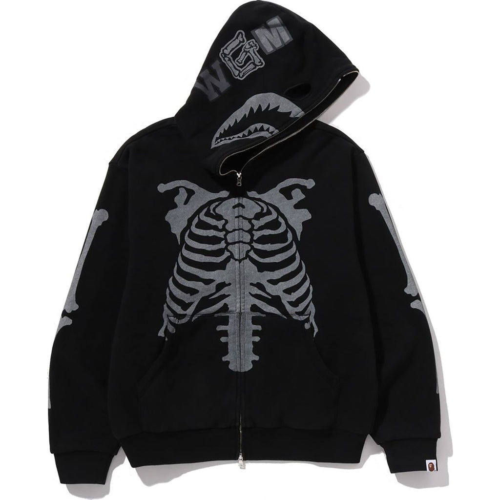 BAPE SKELETON SHARK HEAVY WASHED CROPPED FIT FULL ZIP HOODIE MENS