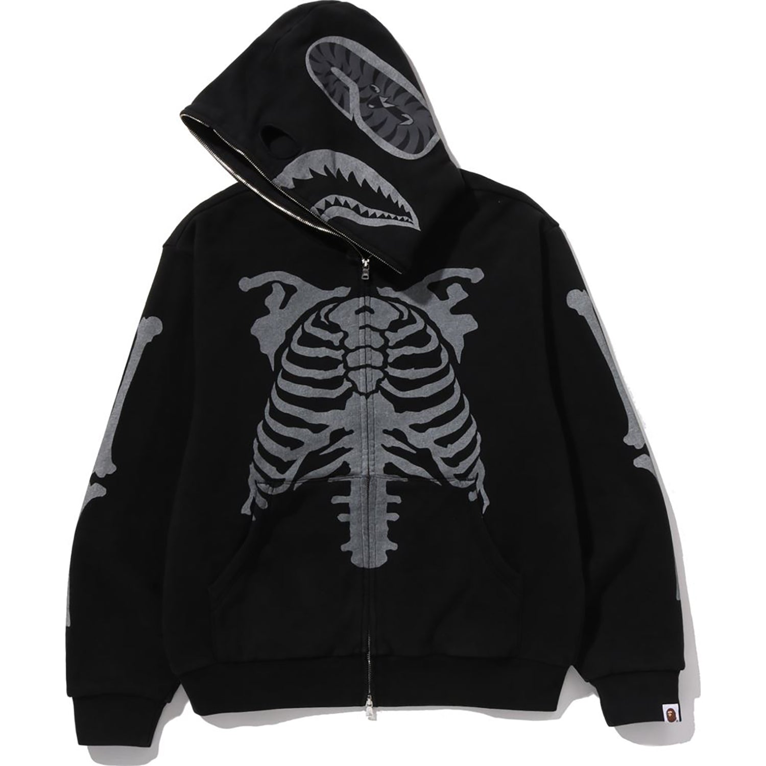 BAPE SKELETON SHARK HEAVY WASHED CROPPED FIT FULL ZIP HOODIE MENS