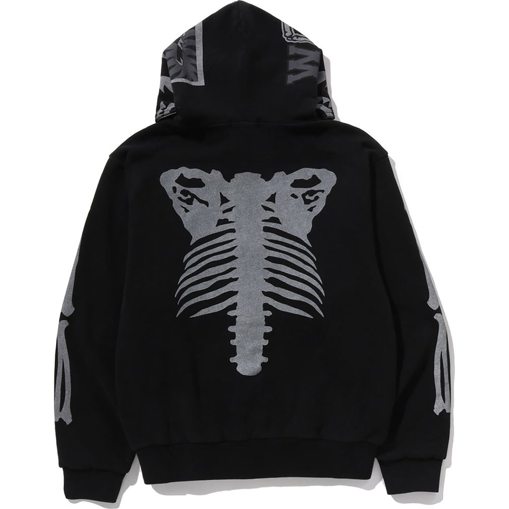 BAPE SKELETON SHARK HEAVY WASHED CROPPED FIT FULL ZIP HOODIE MENS
