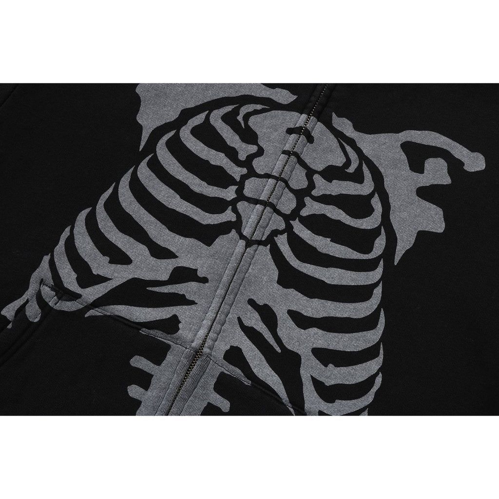 BAPE SKELETON SHARK HEAVY WASHED CROPPED FIT FULL ZIP HOODIE MENS