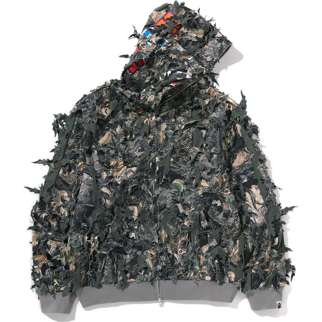 BAPE TREE EDGE CAMO LASER CUT CROPPED SHARK FULL ZIP HOODIE LADIES
