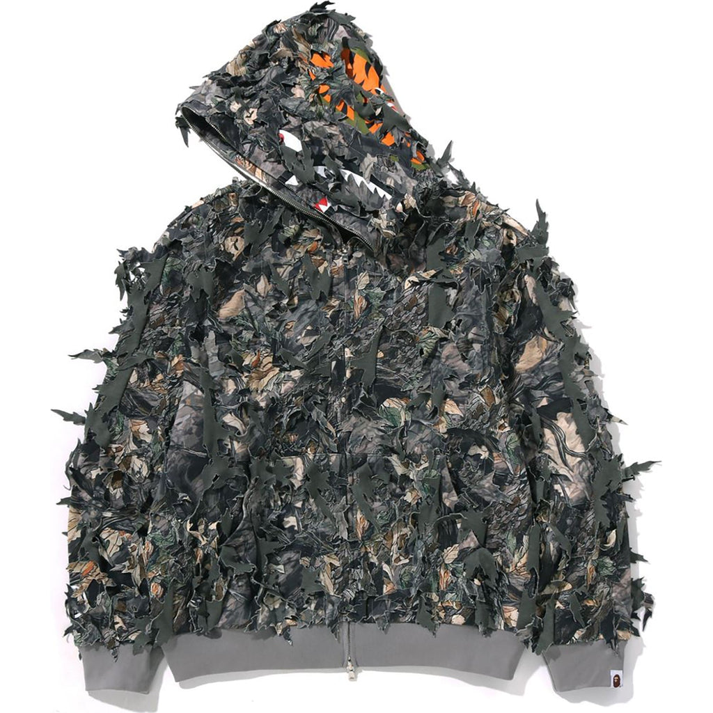 BAPE TREE EDGE CAMO LASER CUT CROPPED SHARK FULL ZIP HOODIE LADIES
