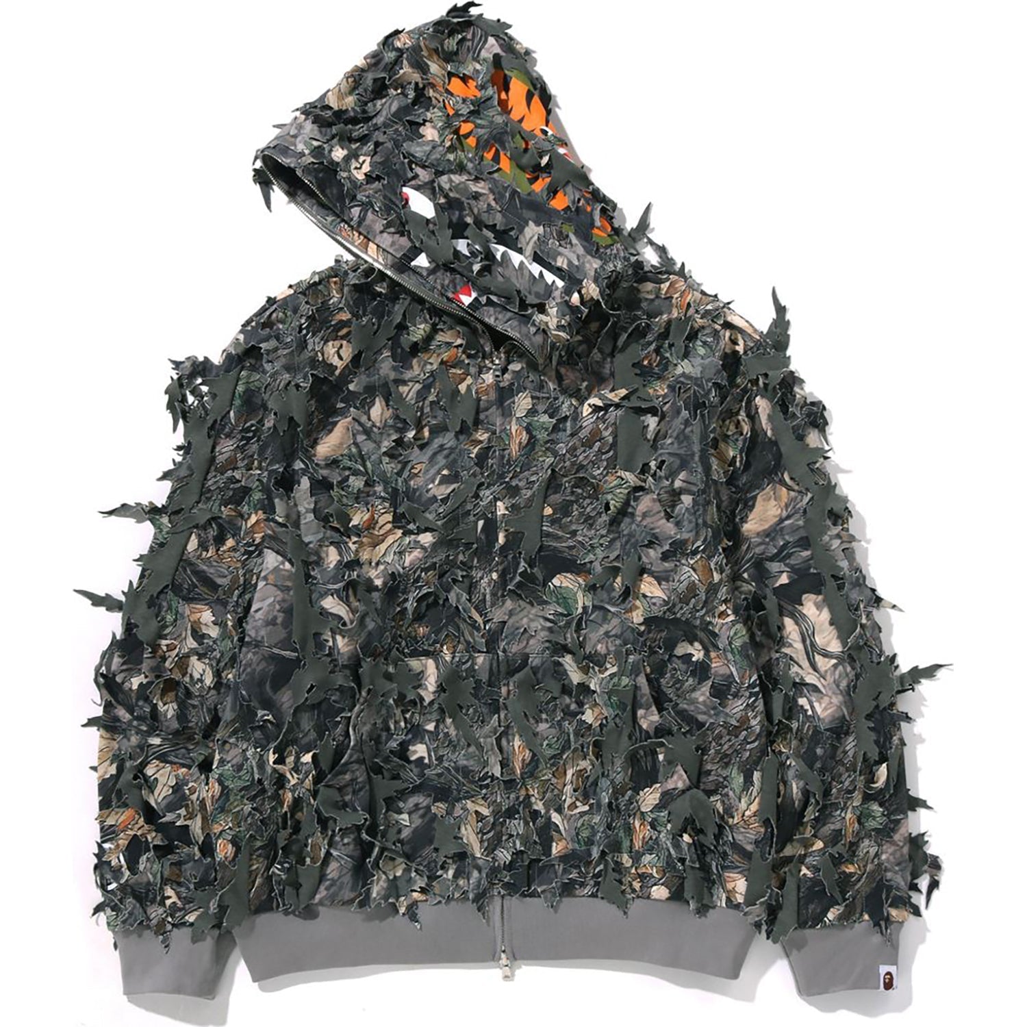 BAPE TREE EDGE CAMO LASER CUT CROPPED SHARK FULL ZIP HOODIE LADIES