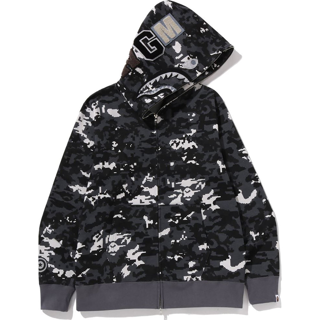 BAPE MULTI PIXEL CAMO SHARK REGULAR FIT FULL ZIP HOODIE MENS