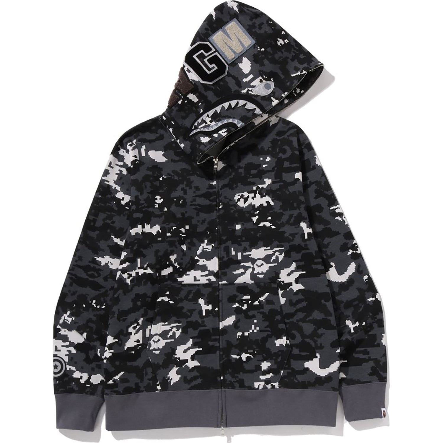 BAPE MULTI PIXEL CAMO SHARK REGULAR FIT FULL ZIP HOODIE MENS