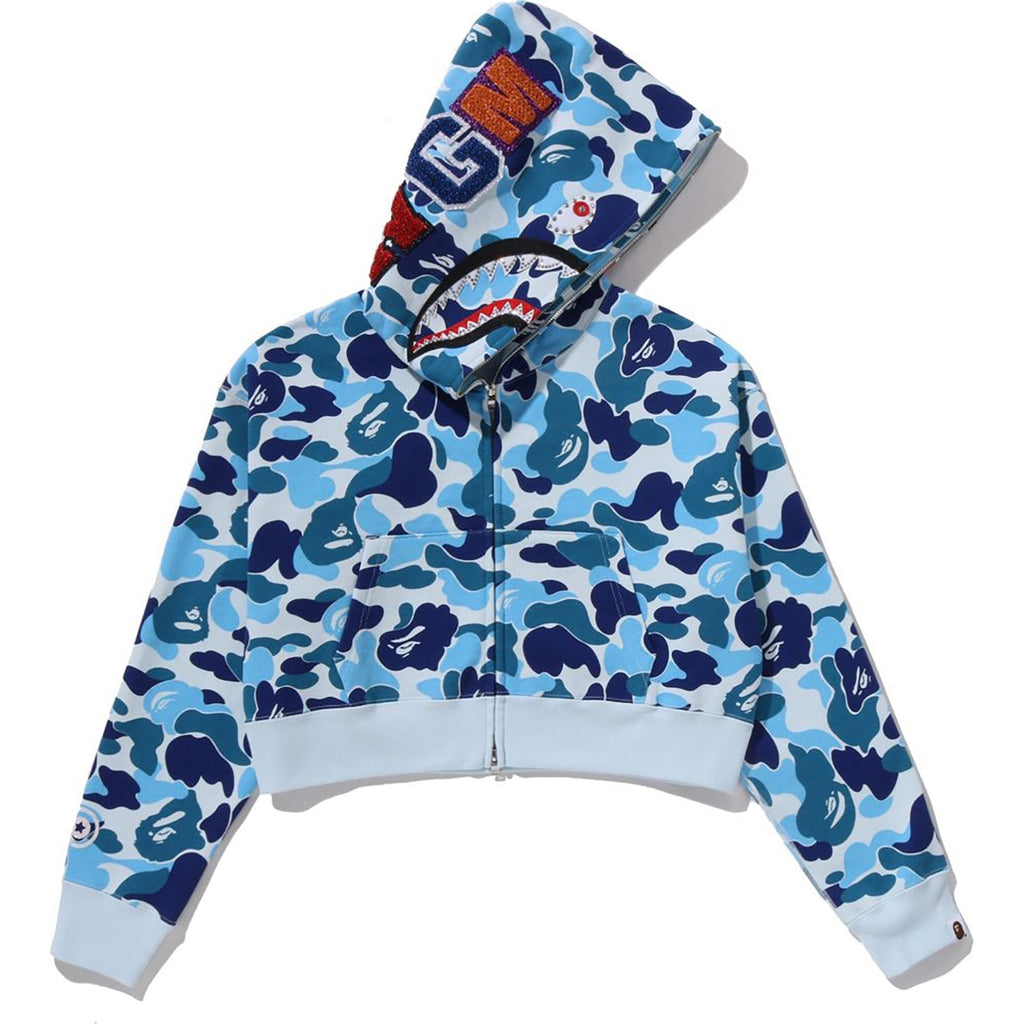 BAPE ABC CAMO CRYSTAL STONE SHARK CROPPED FULL ZIP HOODIE LADIES