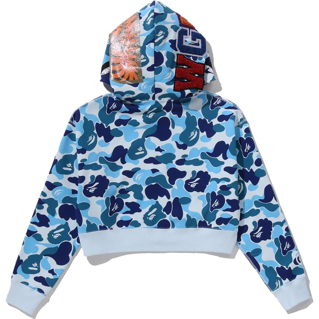 BAPE ABC CAMO CRYSTAL STONE SHARK CROPPED FULL ZIP HOODIE LADIES