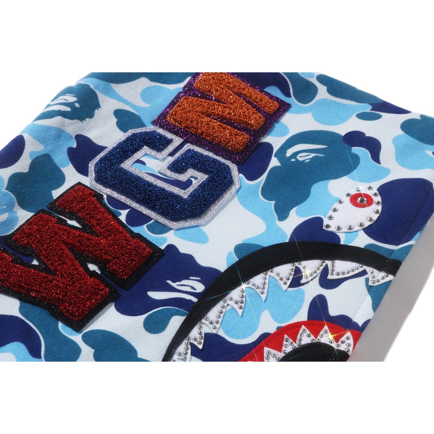 BAPE ABC CAMO CRYSTAL STONE SHARK CROPPED FULL ZIP HOODIE LADIES