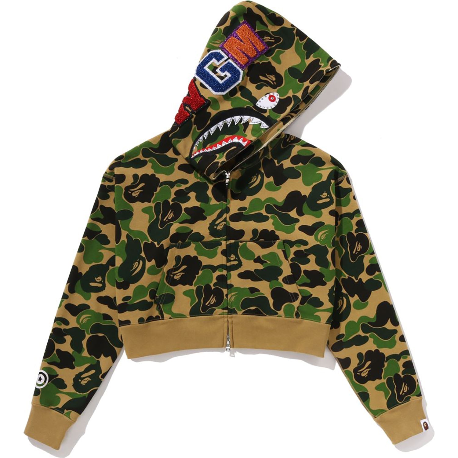 BAPE ABC CAMO CRYSTAL STONE SHARK CROPPED FULL ZIP HOODIE LADIES