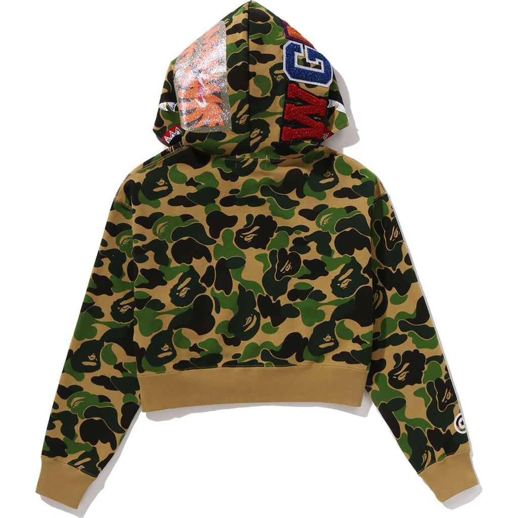 BAPE ABC CAMO CRYSTAL STONE SHARK CROPPED FULL ZIP HOODIE LADIES