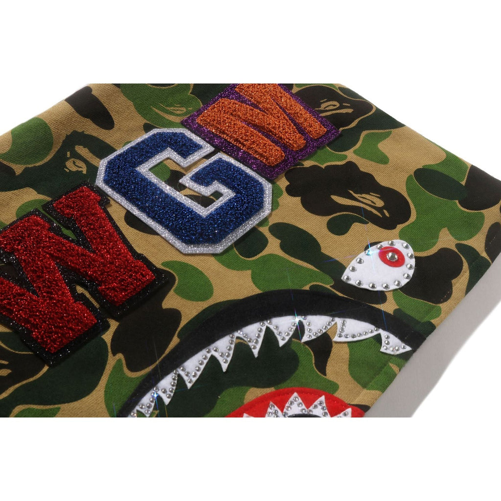 BAPE ABC CAMO CRYSTAL STONE SHARK CROPPED FULL ZIP HOODIE LADIES