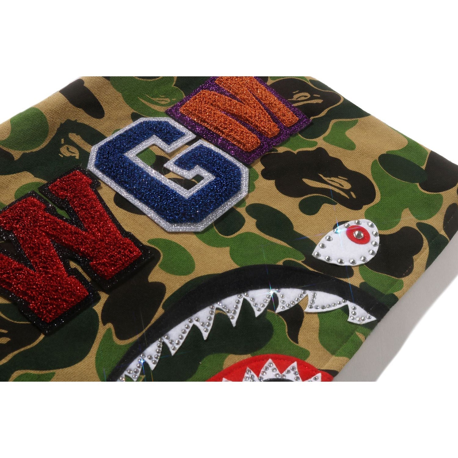 BAPE ABC CAMO CRYSTAL STONE SHARK CROPPED FULL ZIP HOODIE LADIES