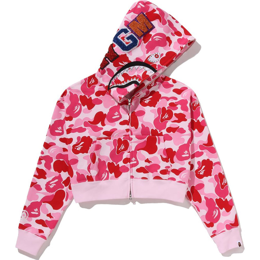 BAPE ABC CAMO CRYSTAL STONE SHARK CROPPED FULL ZIP HOODIE LADIES