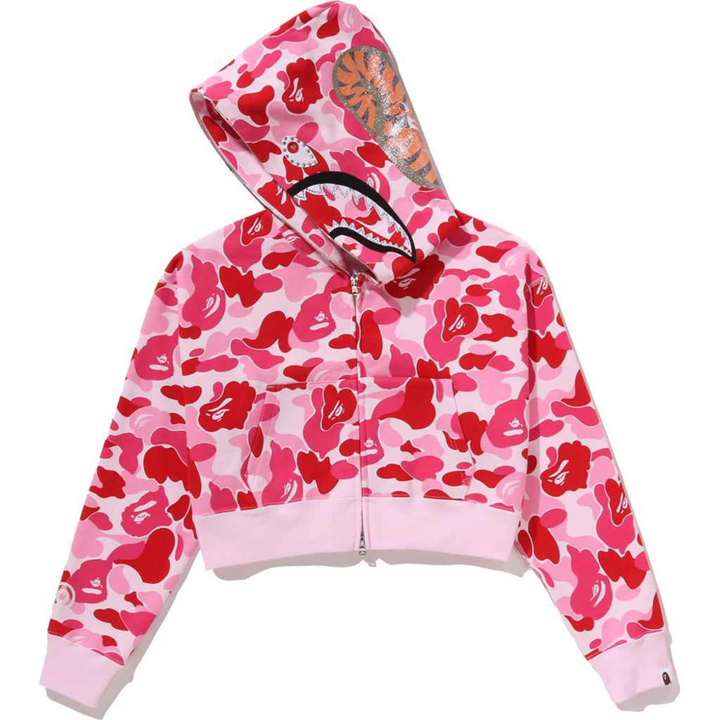 BAPE ABC CAMO CRYSTAL STONE SHARK CROPPED FULL ZIP HOODIE LADIES