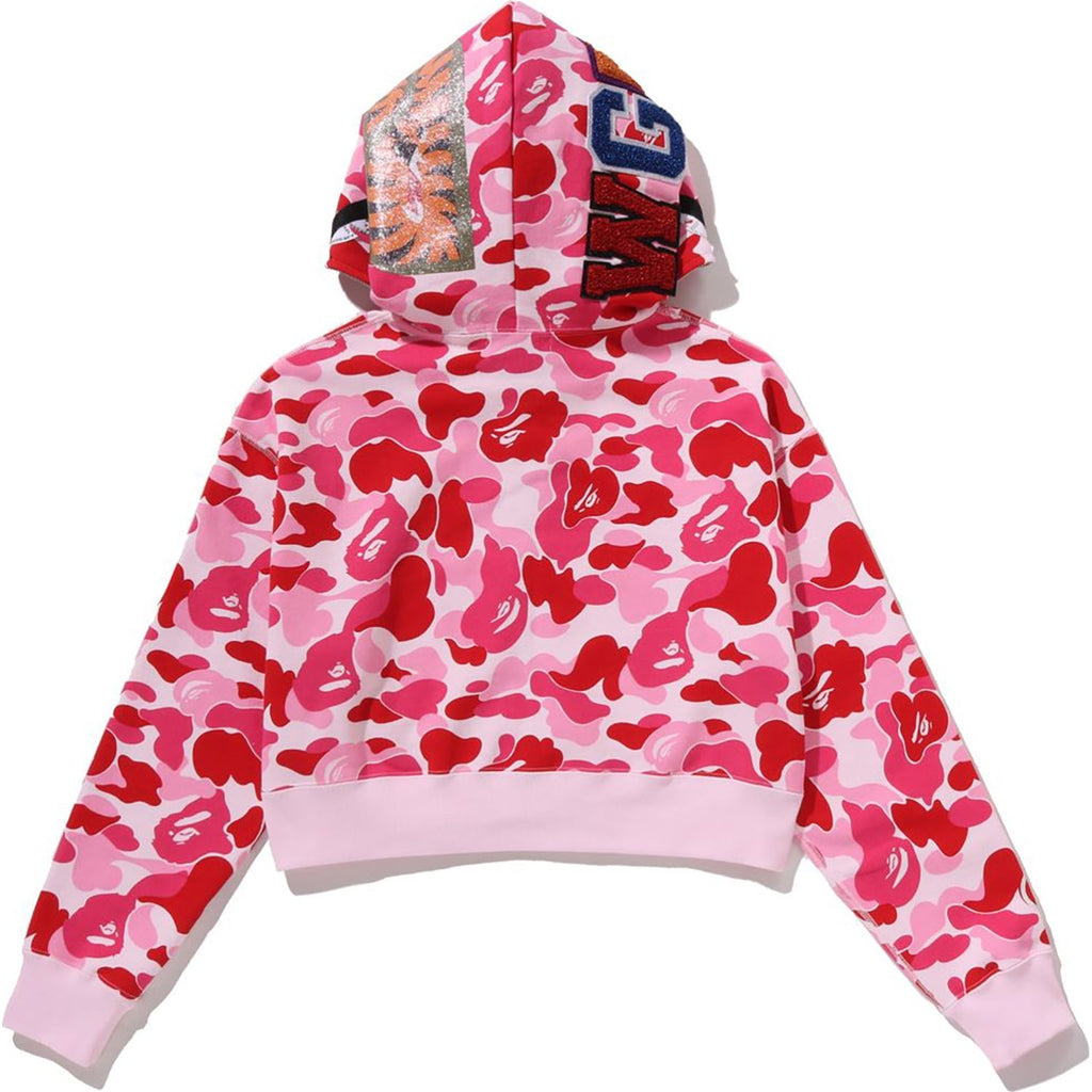 BAPE ABC CAMO CRYSTAL STONE SHARK CROPPED FULL ZIP HOODIE LADIES