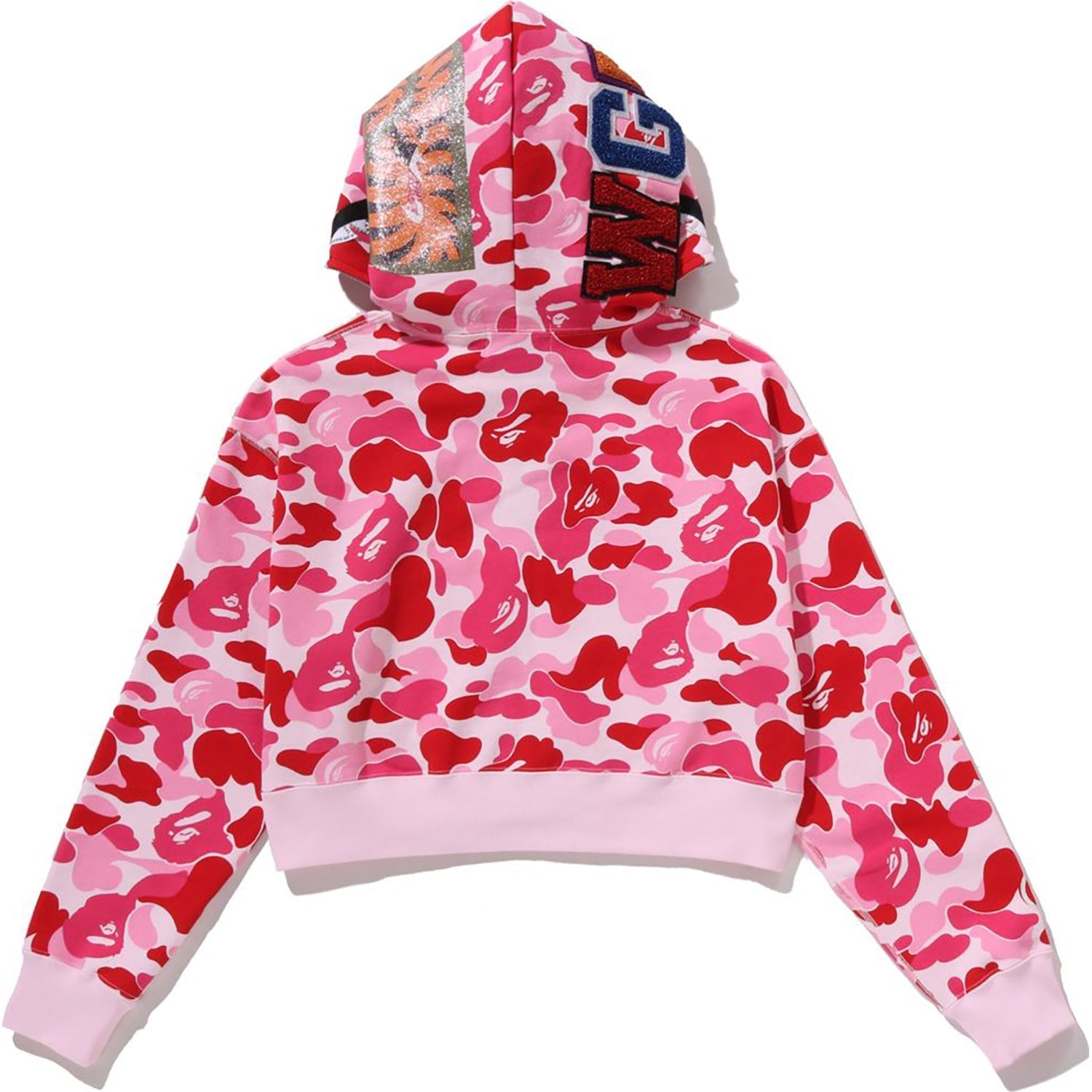 BAPE ABC CAMO CRYSTAL STONE SHARK CROPPED FULL ZIP HOODIE LADIES