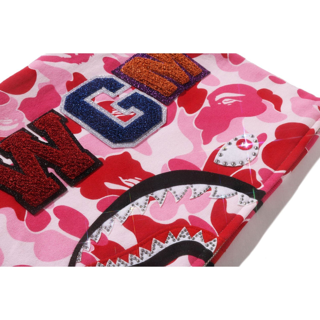 BAPE ABC CAMO CRYSTAL STONE SHARK CROPPED FULL ZIP HOODIE LADIES