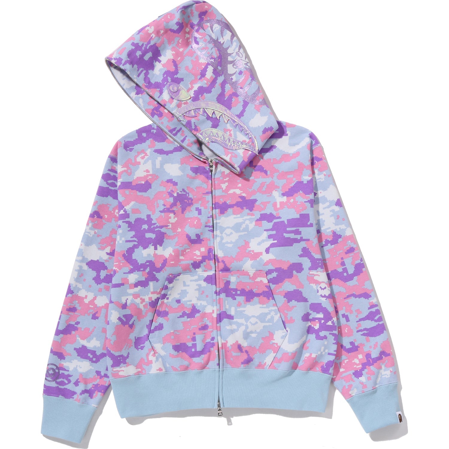 BAPE MULTI PIXEL CAMO SHARK FULL ZIP HOODIE LADIES